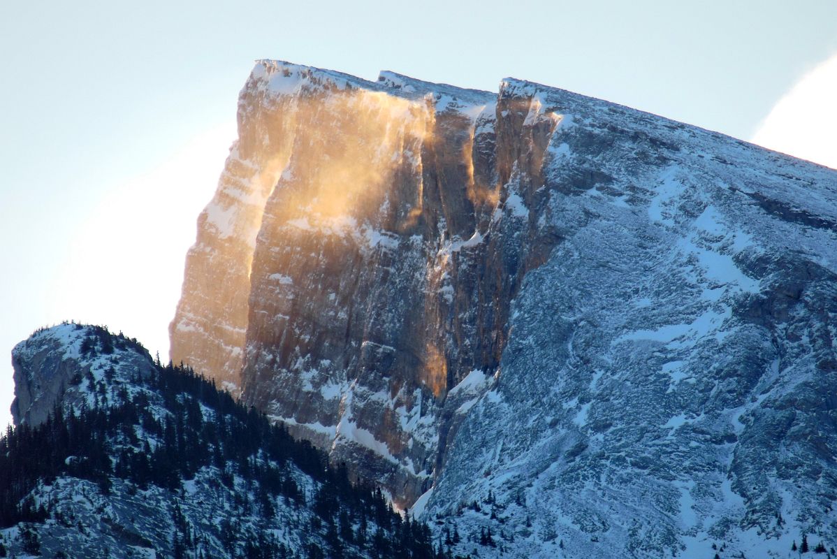 18B Mount Rundle Close Up Just After Sunrise From Bow River Bridge In Banff In Winter